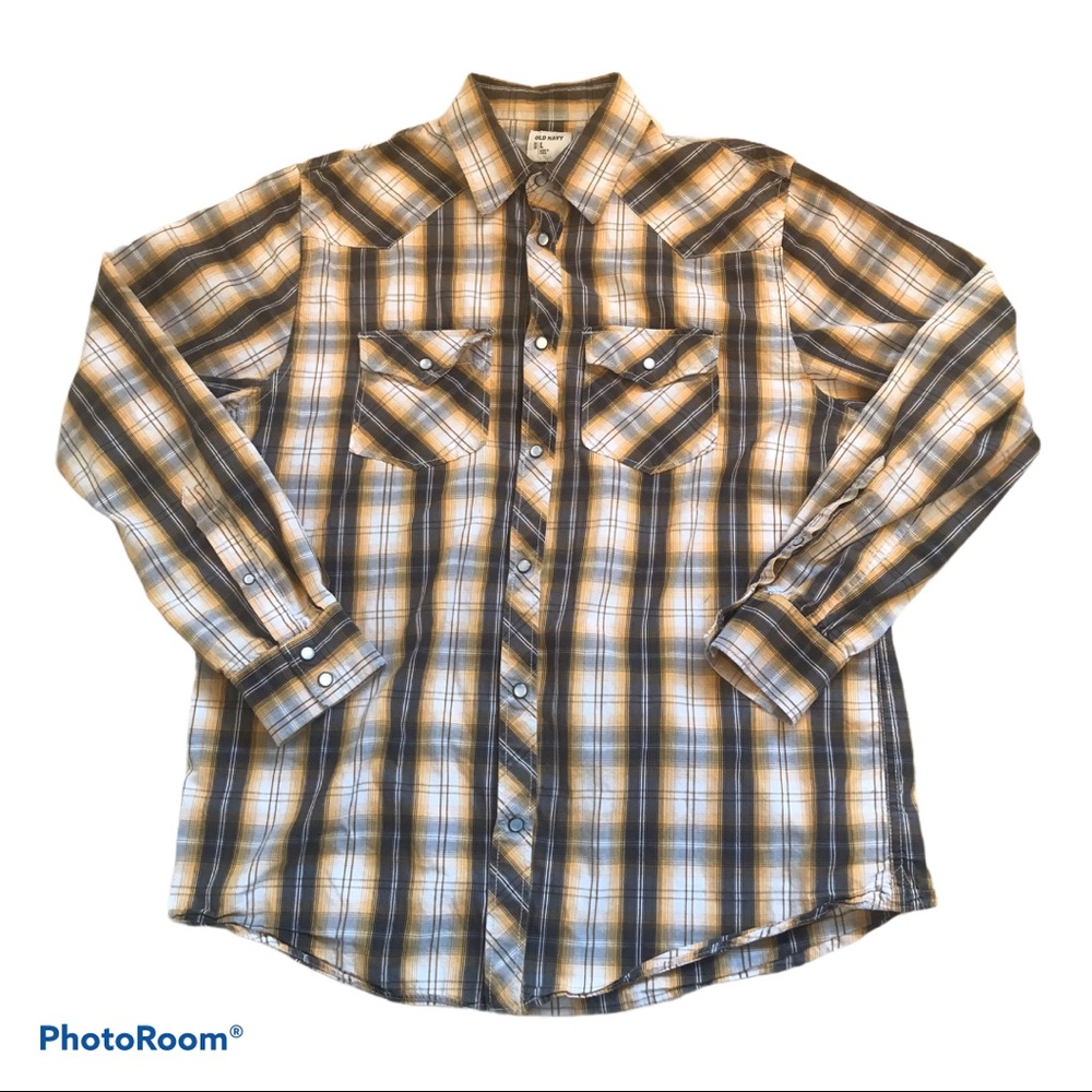 Men’s Old Navy Plaid Pearlsnap Shirt Size L